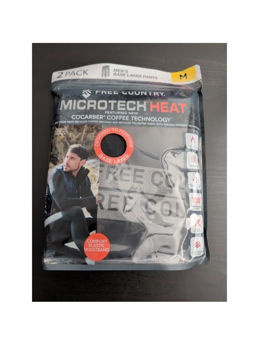 Men's Free Country Microtech Heat Base Layer Pants 2 Pack Black Size S
